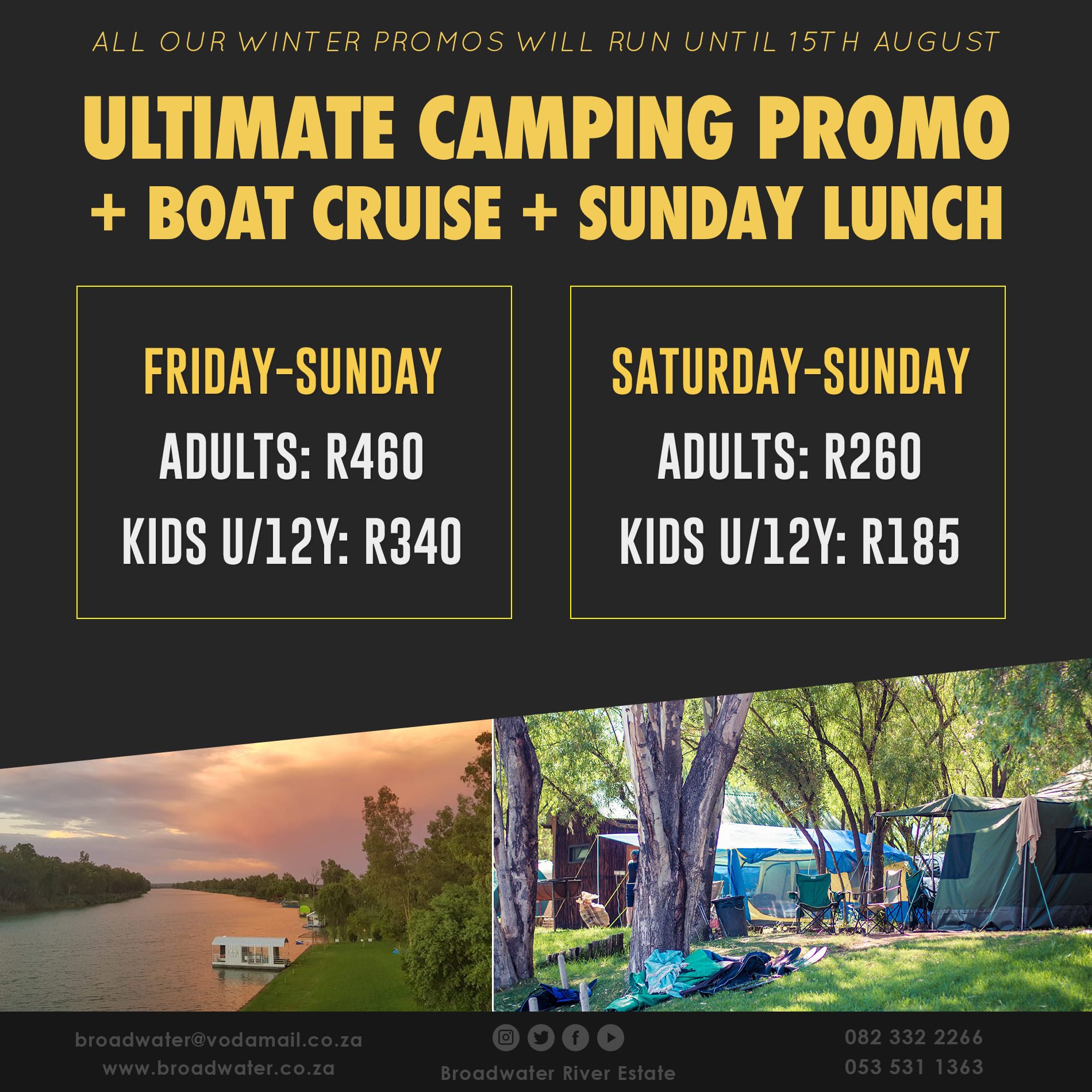 ultimate camping promo with boat cruise and sunday lunch