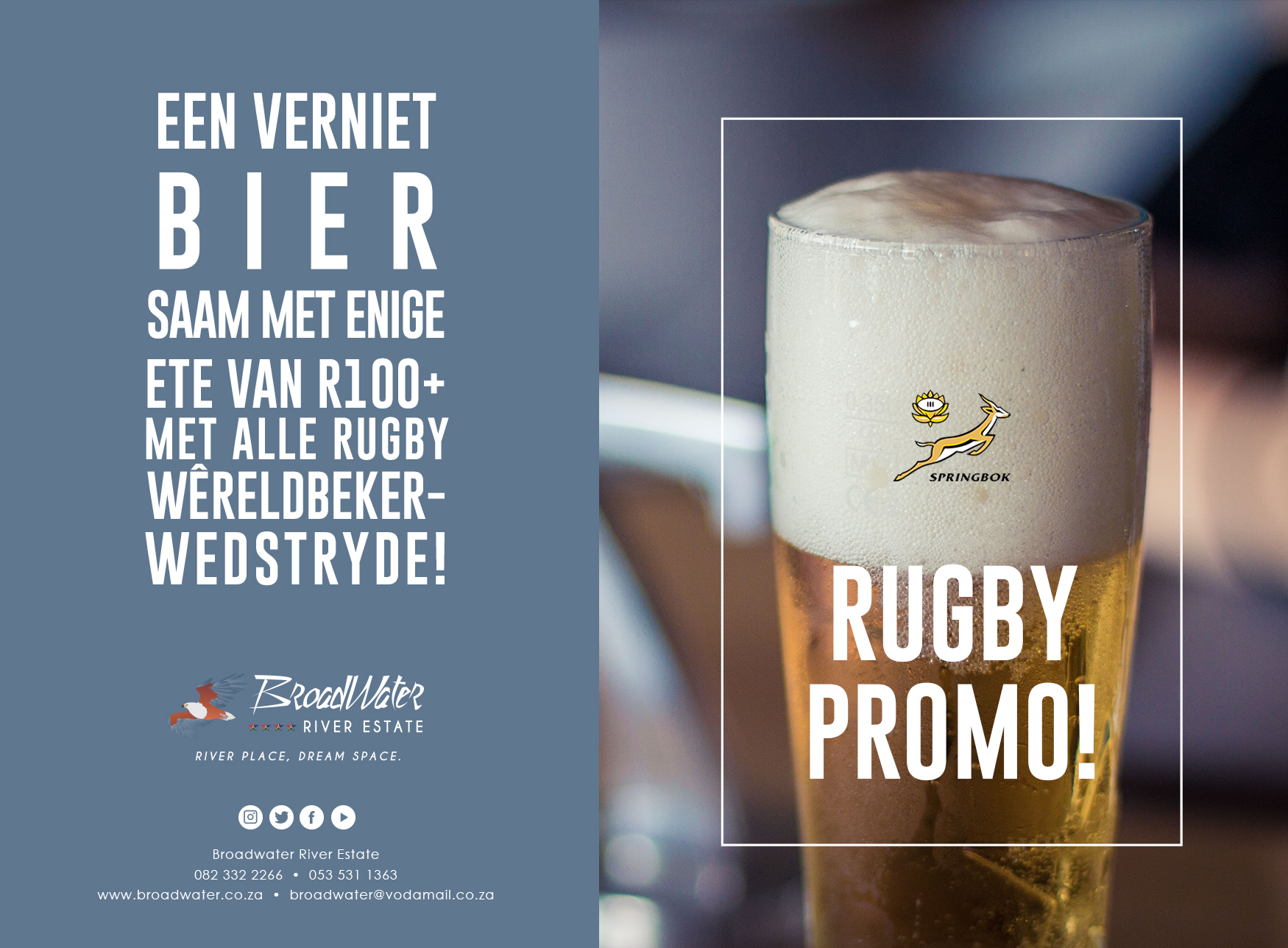 een verniet bier saam met enige ete van R100 met alle rugby wereldbekerwedstryde